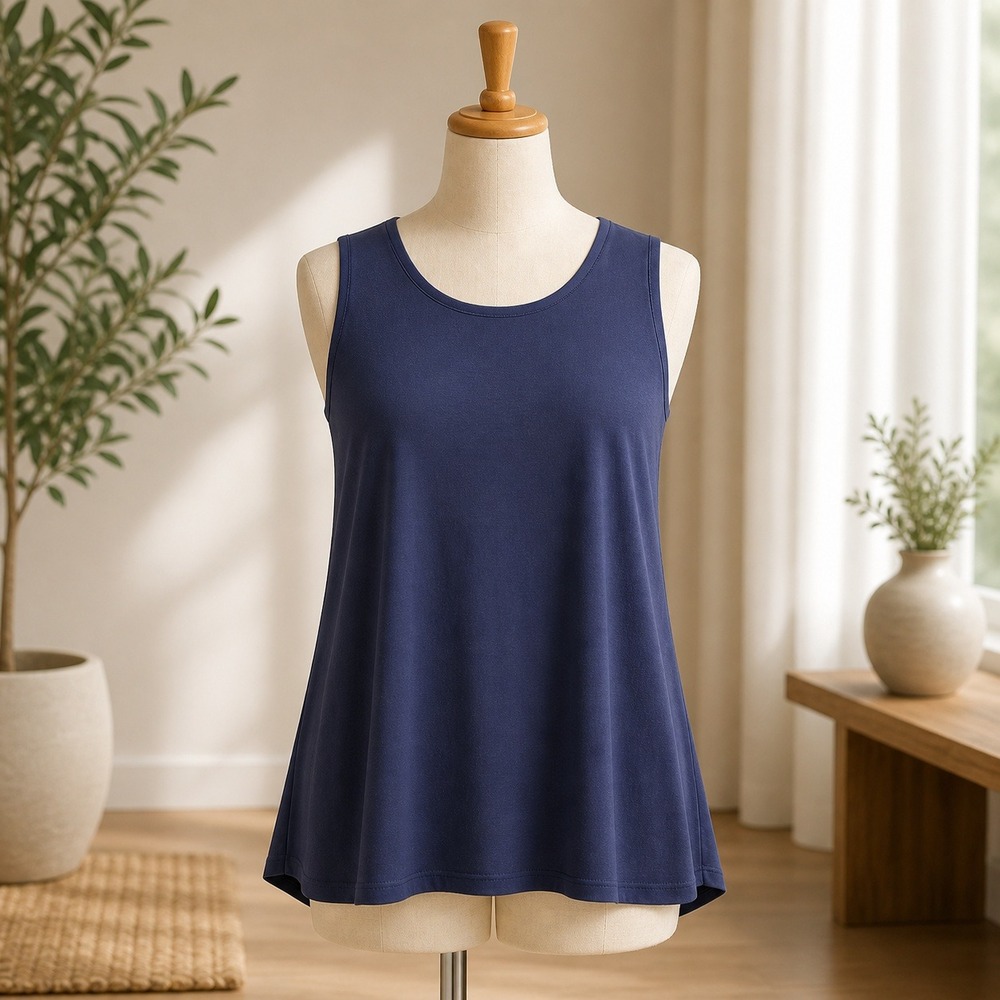 Susan Graver Modern Essentials Navy Blue Scoop Neck Tank Top Womens Large L